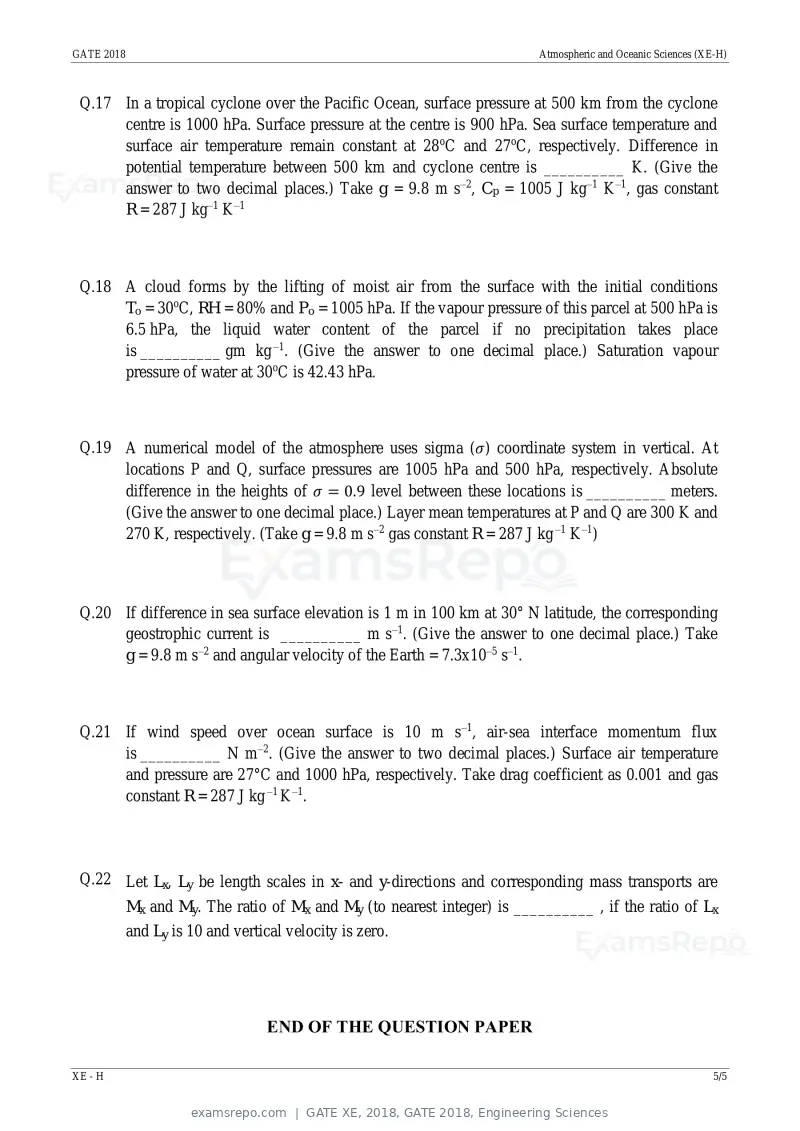 GATE XE 2018 question paper, GATE 2018, Engineering Sciences, page 40 of 48