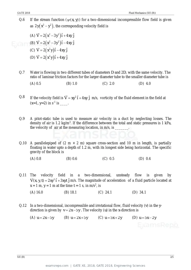 GATE XE 2018 question paper, GATE 2018, Engineering Sciences, page 6 of 48
