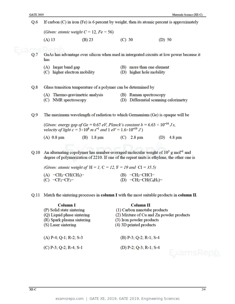 GATE XE 2019 question paper, GATE 2019, Engineering Sciences, page 13 of 48