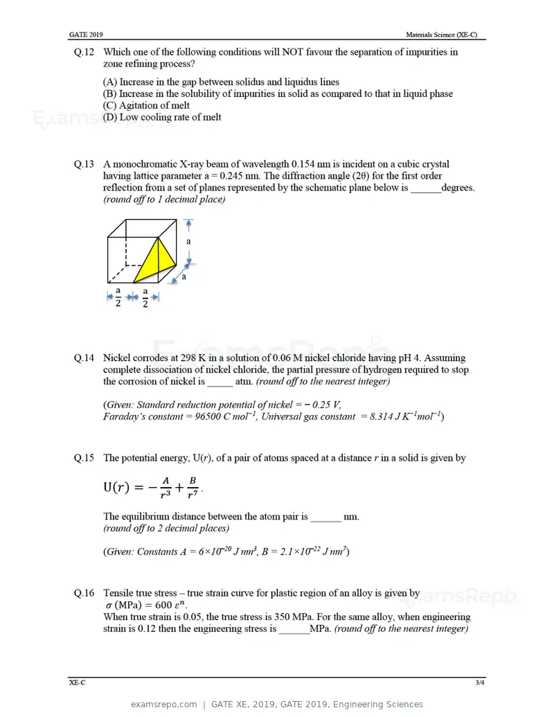 GATE XE 2019 question paper, GATE 2019, Engineering Sciences, page 14 of 48