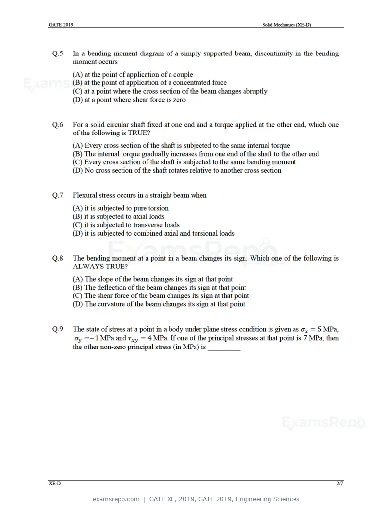 GATE XE 2019 question paper, GATE 2019, Engineering Sciences, page 17 of 48