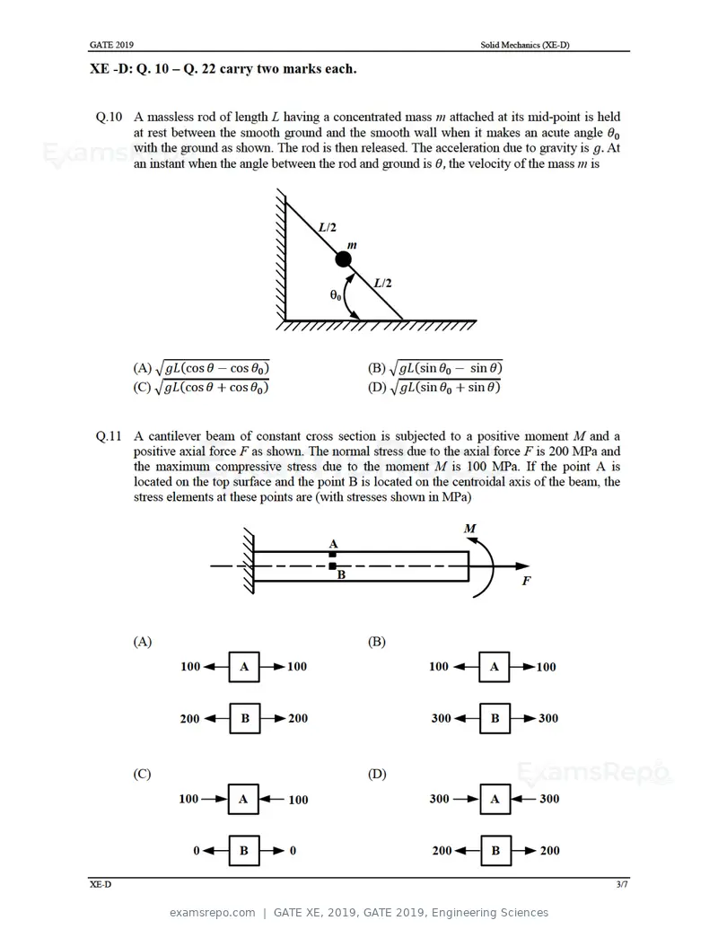 GATE XE 2019 question paper, GATE 2019, Engineering Sciences, page 18 of 48