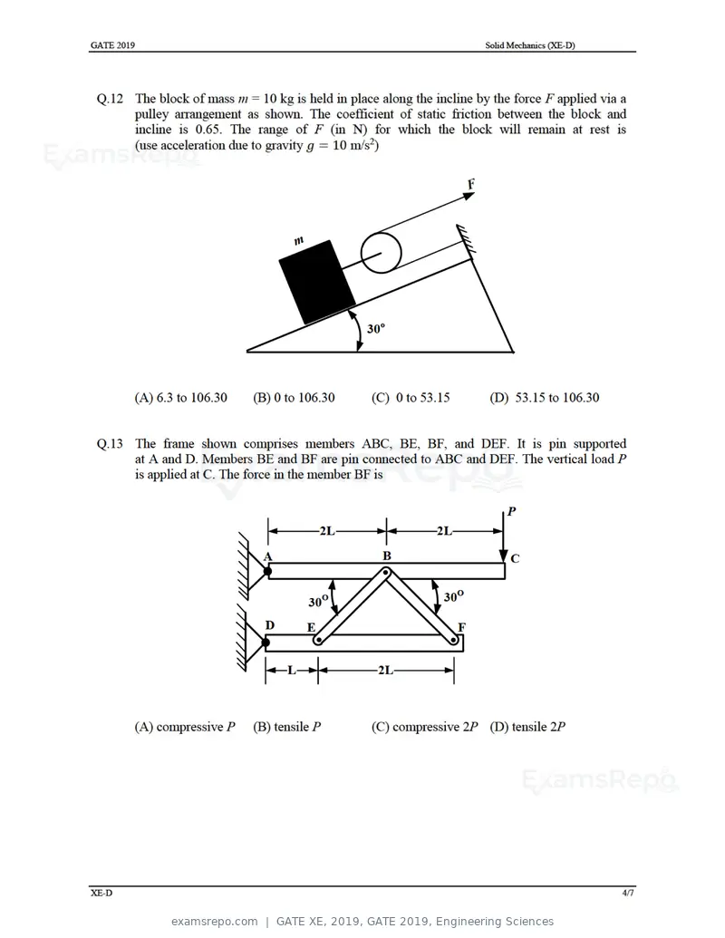 GATE XE 2019 question paper, GATE 2019, Engineering Sciences, page 19 of 48