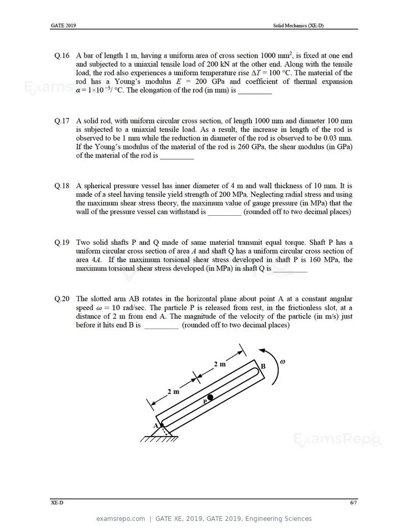 GATE XE 2019 question paper, GATE 2019, Engineering Sciences, page 21 of 48