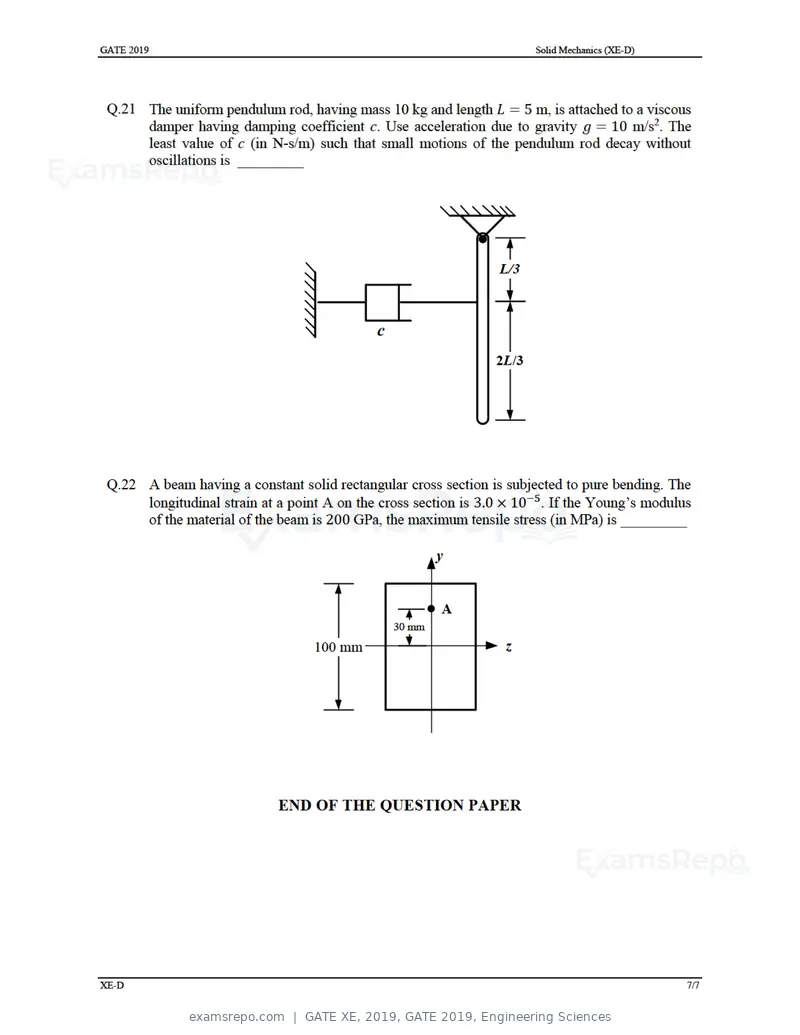 GATE XE 2019 question paper, GATE 2019, Engineering Sciences, page 22 of 48