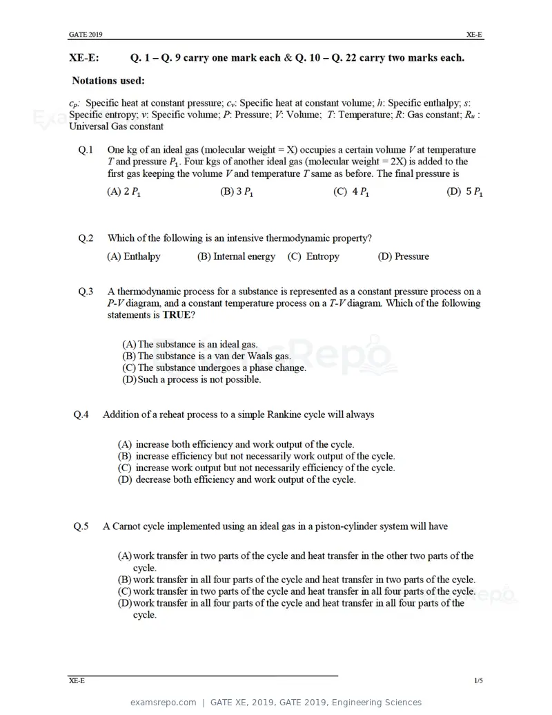 GATE XE 2019 question paper, GATE 2019, Engineering Sciences, page 23 of 48