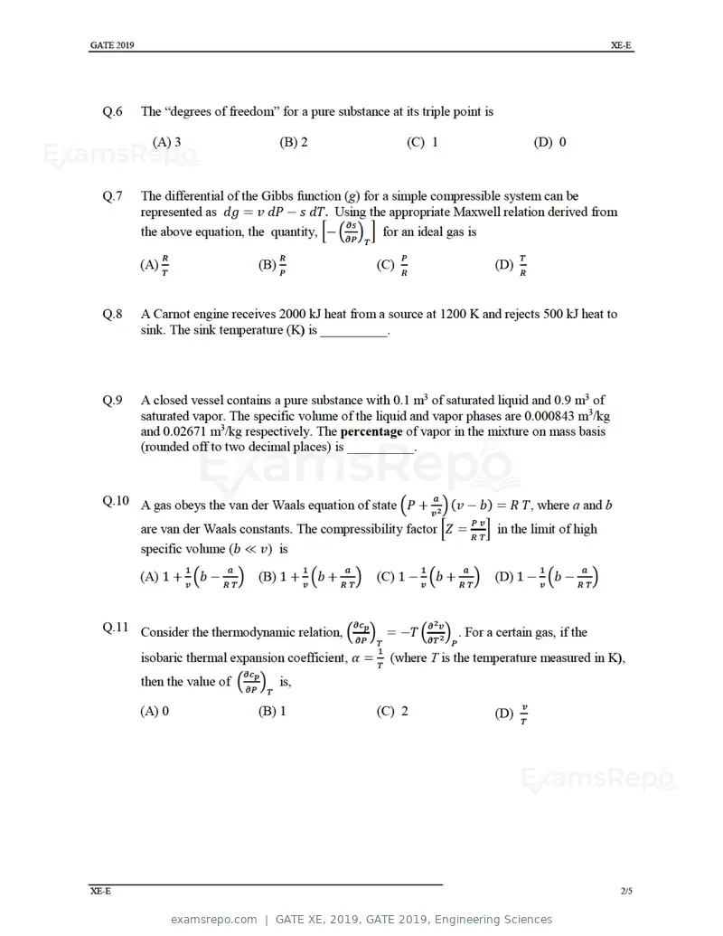 GATE XE 2019 question paper, GATE 2019, Engineering Sciences, page 24 of 48