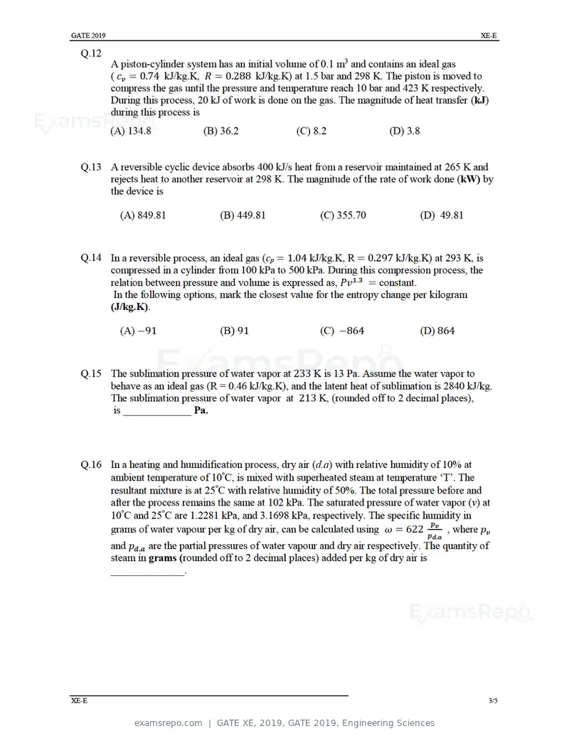 GATE XE 2019 question paper, GATE 2019, Engineering Sciences, page 25 of 48