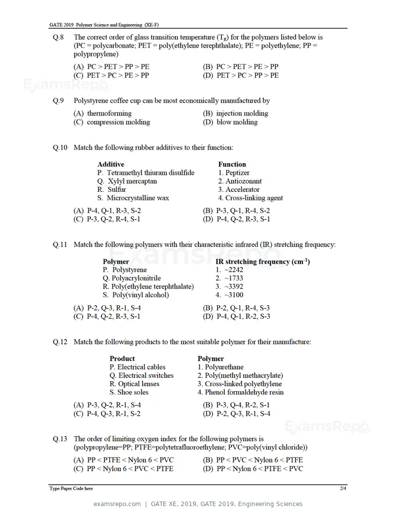 GATE XE 2019 question paper, GATE 2019, Engineering Sciences, page 29 of 48