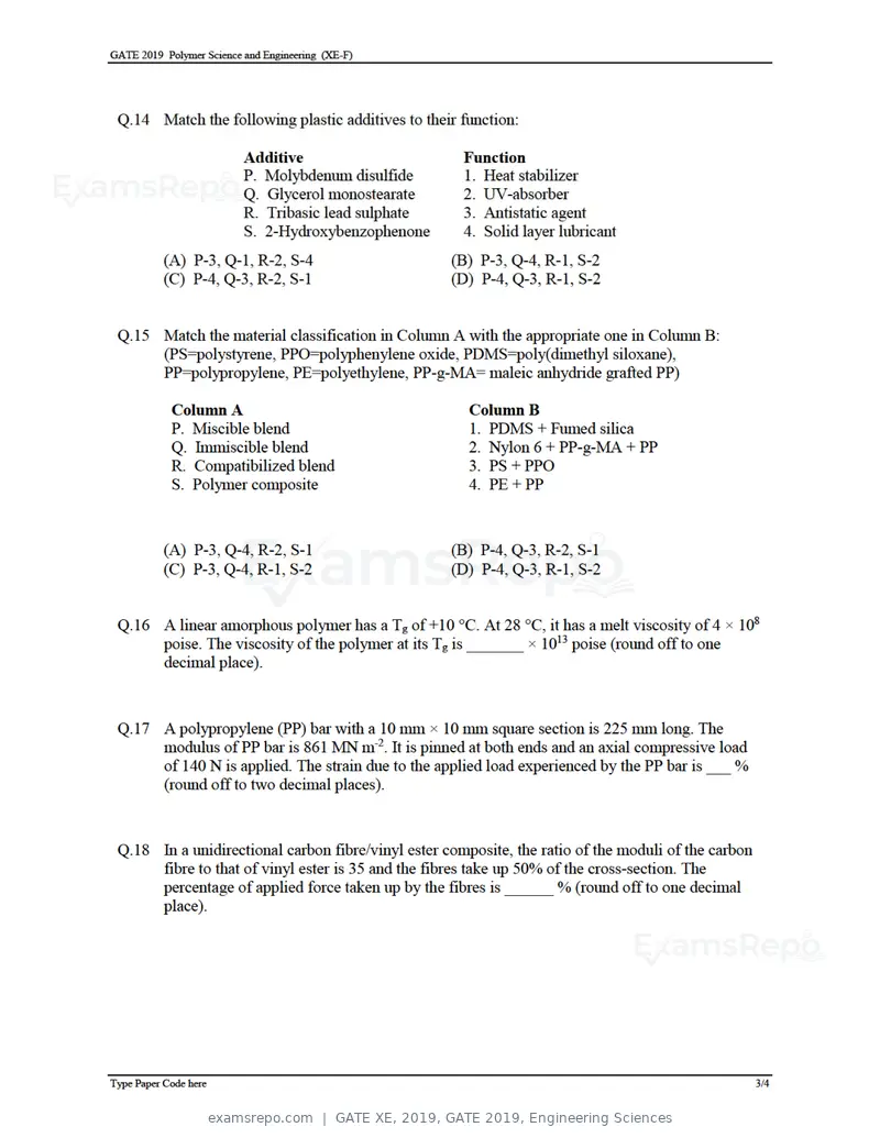 GATE XE 2019 question paper, GATE 2019, Engineering Sciences, page 30 of 48