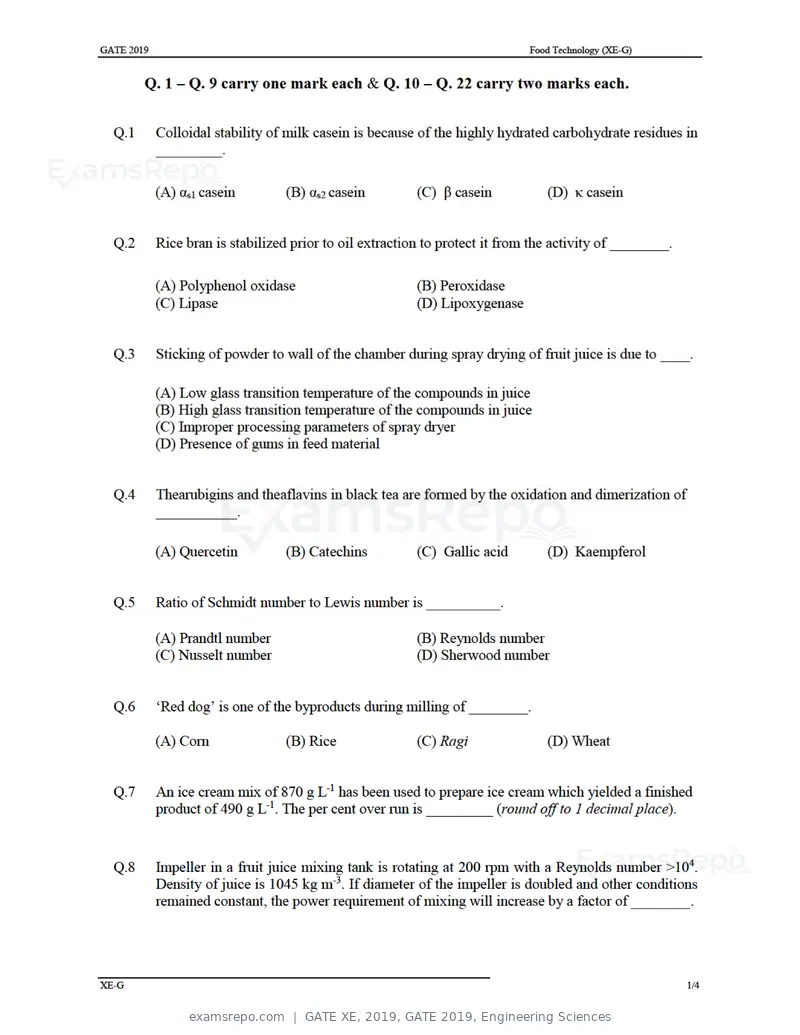 GATE XE 2019 question paper, GATE 2019, Engineering Sciences, page 32 of 48
