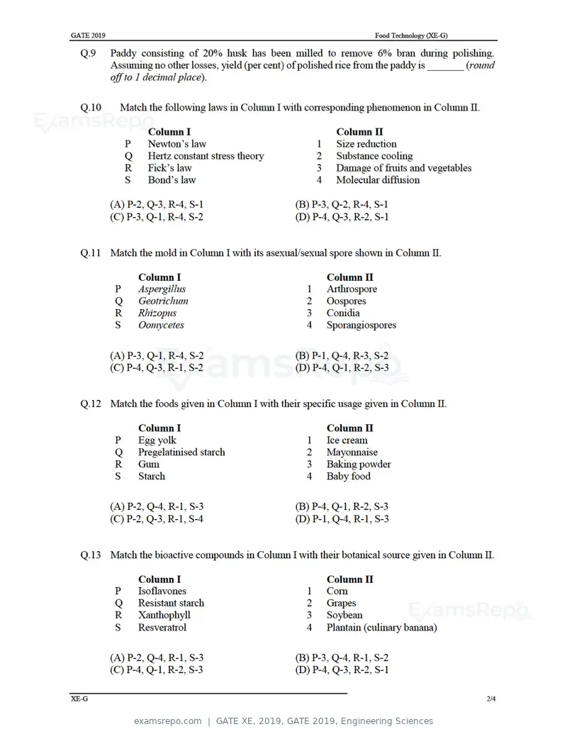 GATE XE 2019 question paper, GATE 2019, Engineering Sciences, page 33 of 48