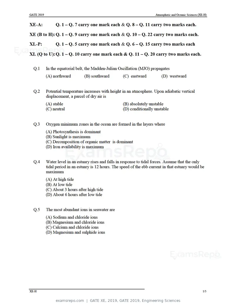 GATE XE 2019 question paper, GATE 2019, Engineering Sciences, page 36 of 48