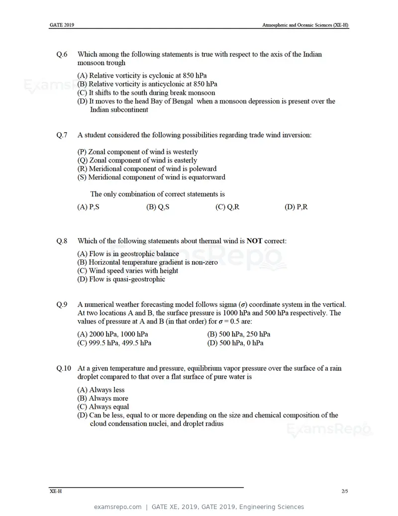 GATE XE 2019 question paper, GATE 2019, Engineering Sciences, page 37 of 48
