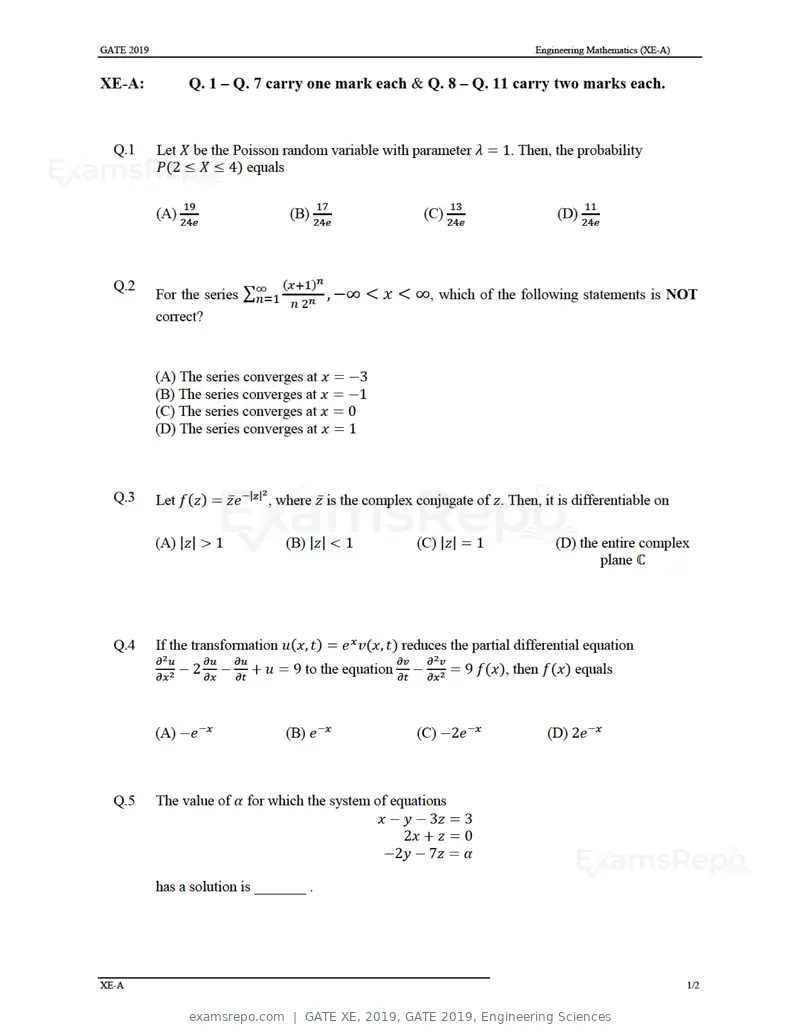 GATE XE 2019 question paper, GATE 2019, Engineering Sciences, page 4 of 48