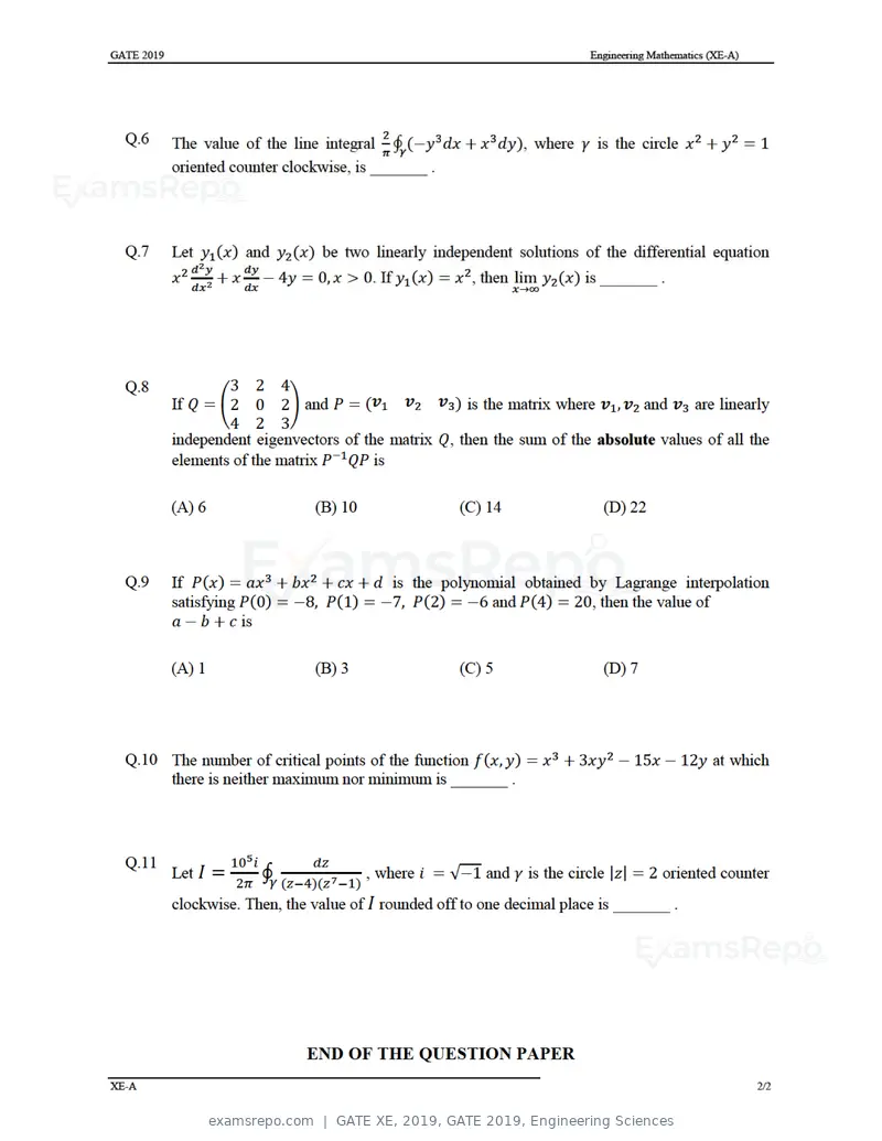 GATE XE 2019 question paper, GATE 2019, Engineering Sciences, page 5 of 48