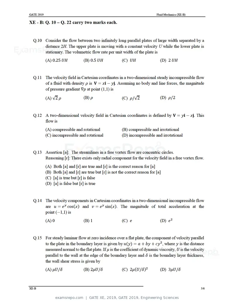 GATE XE 2019 question paper, GATE 2019, Engineering Sciences, page 8 of 48
