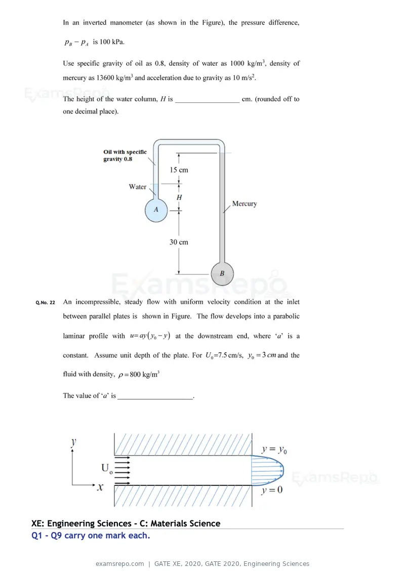 GATE XE 2020 question paper, GATE 2020, Engineering Sciences, page 12 of 45