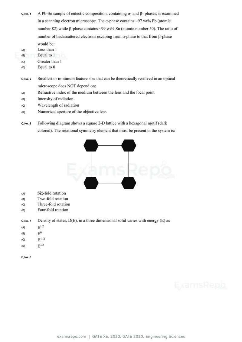 GATE XE 2020 question paper, GATE 2020, Engineering Sciences, page 13 of 45