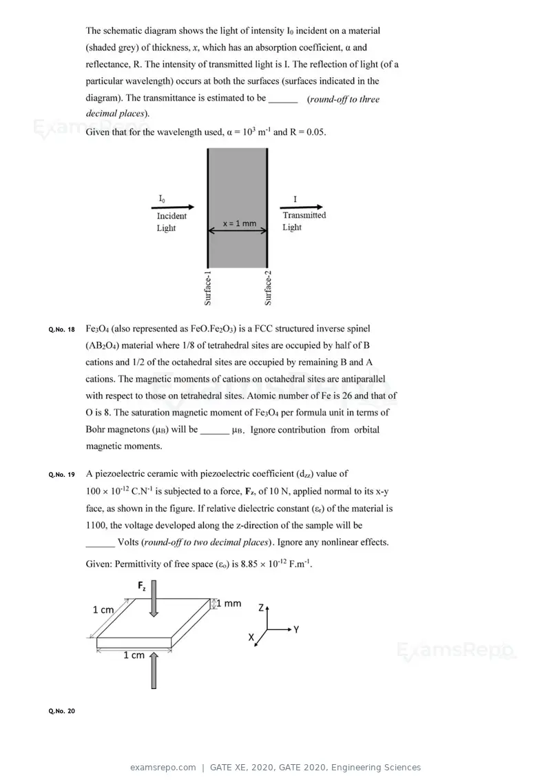 GATE XE 2020 question paper, GATE 2020, Engineering Sciences, page 18 of 45