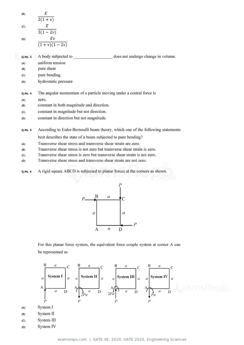 GATE XE 2020 question paper, GATE 2020, Engineering Sciences, page 20 of 45
