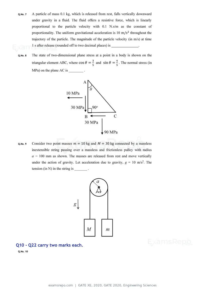 GATE XE 2020 question paper, GATE 2020, Engineering Sciences, page 21 of 45
