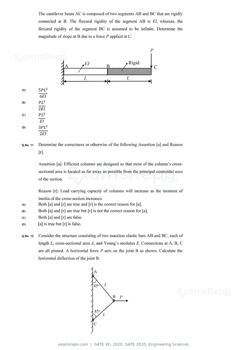 GATE XE 2020 question paper, GATE 2020, Engineering Sciences, page 22 of 45