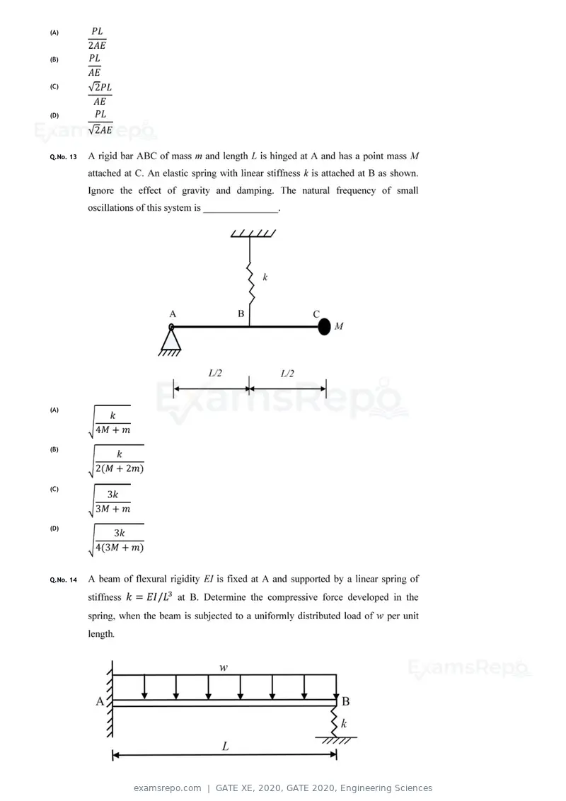 GATE XE 2020 question paper, GATE 2020, Engineering Sciences, page 23 of 45