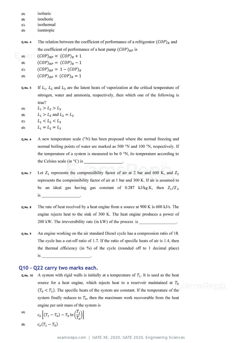 GATE XE 2020 question paper, GATE 2020, Engineering Sciences, page 27 of 45