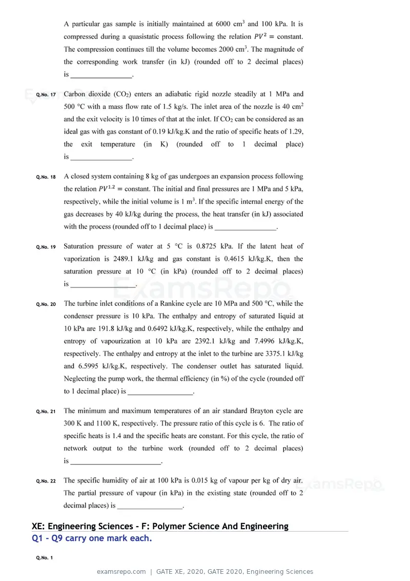 GATE XE 2020 question paper, GATE 2020, Engineering Sciences, page 29 of 45