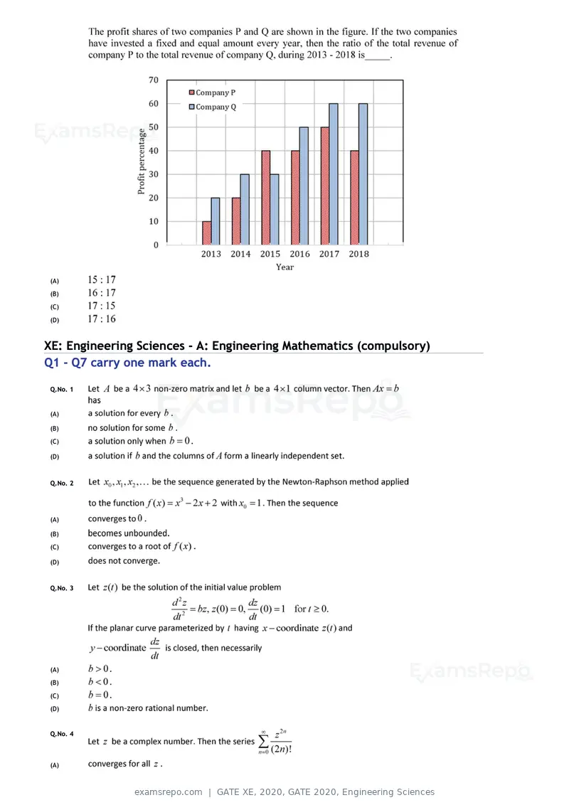 GATE XE 2020 question paper, GATE 2020, Engineering Sciences, page 3 of 45
