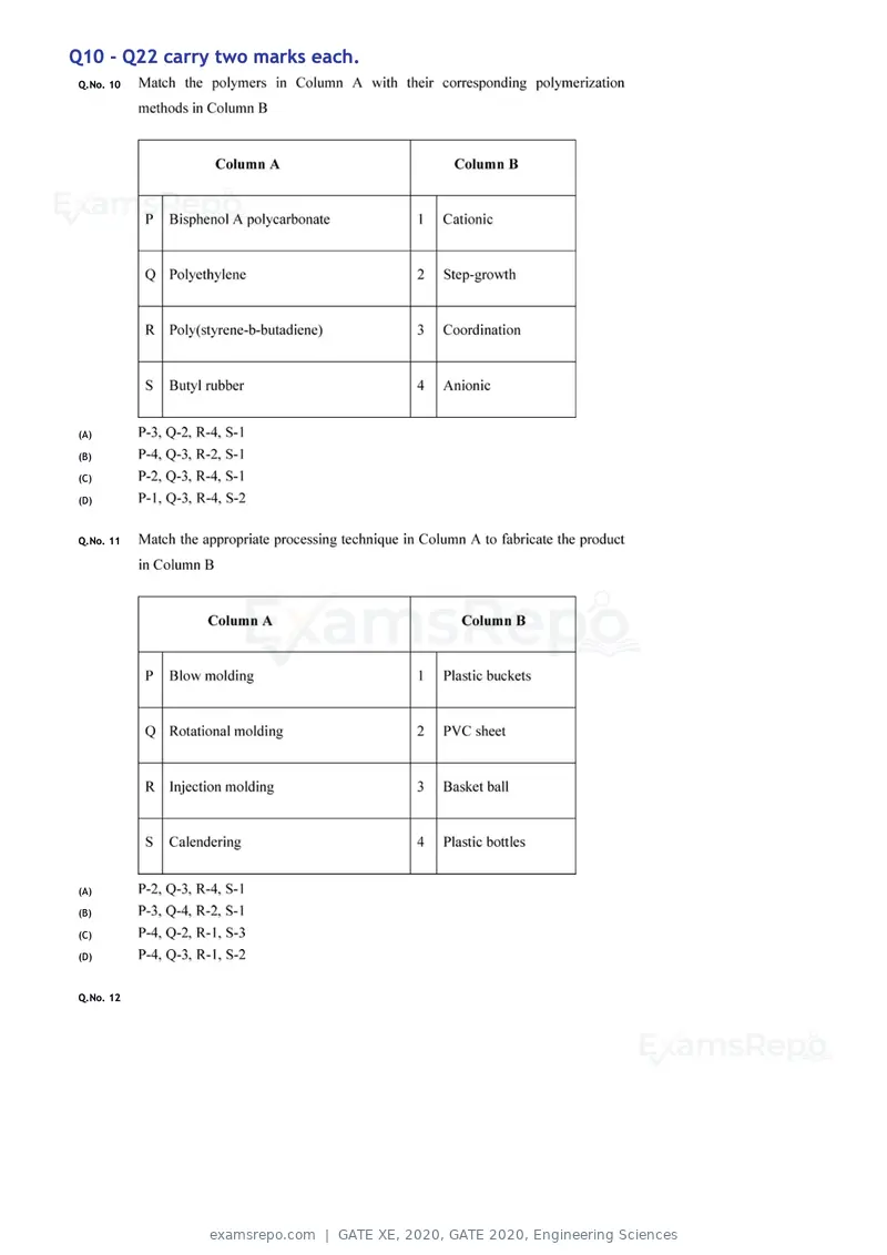 GATE XE 2020 question paper, GATE 2020, Engineering Sciences, page 31 of 45