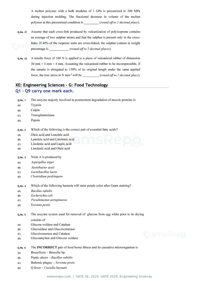 GATE XE 2020 question paper, GATE 2020, Engineering Sciences, page 34 of 45