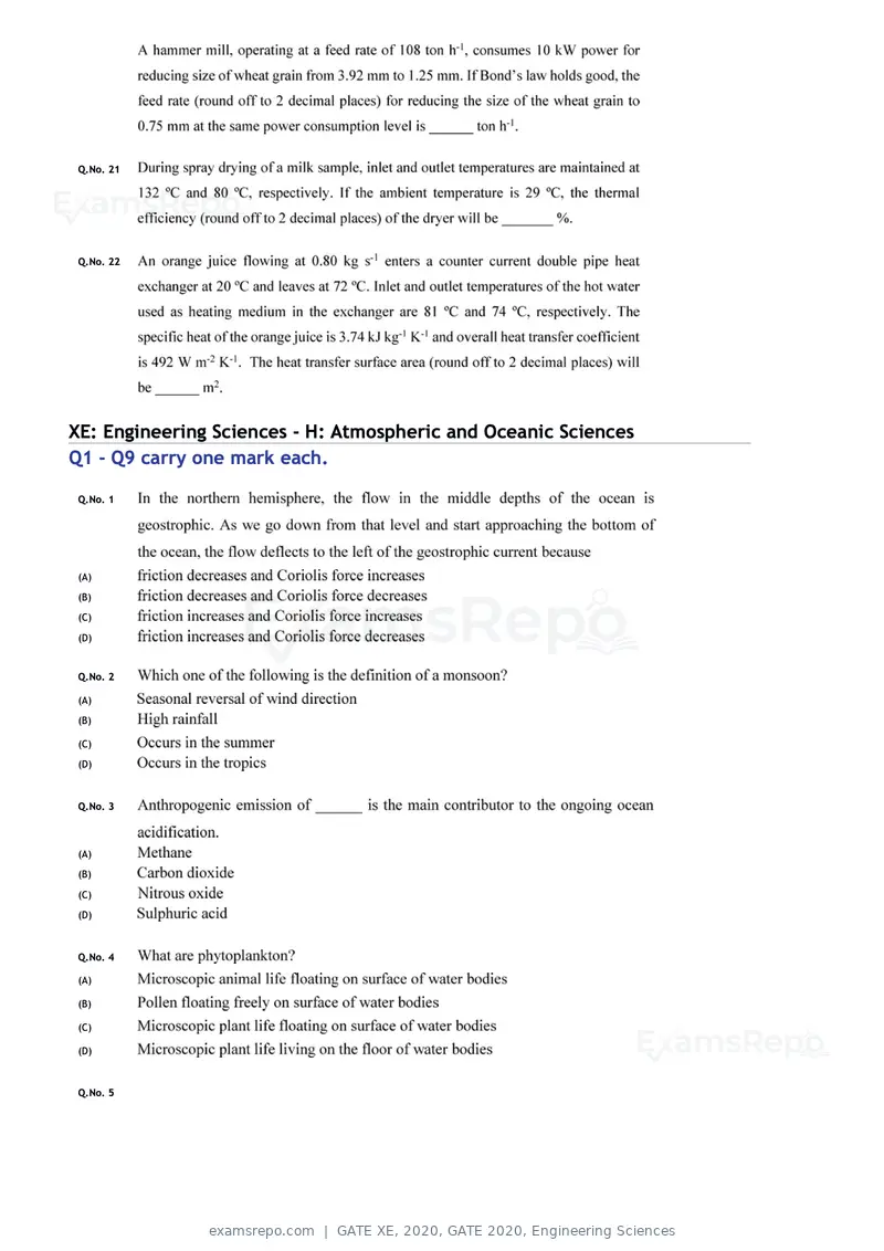 GATE XE 2020 question paper, GATE 2020, Engineering Sciences, page 38 of 45