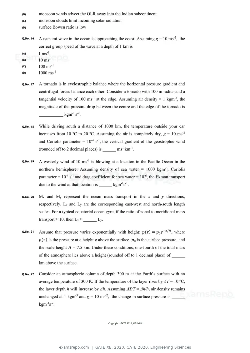 GATE XE 2020 question paper, GATE 2020, Engineering Sciences, page 41 of 45