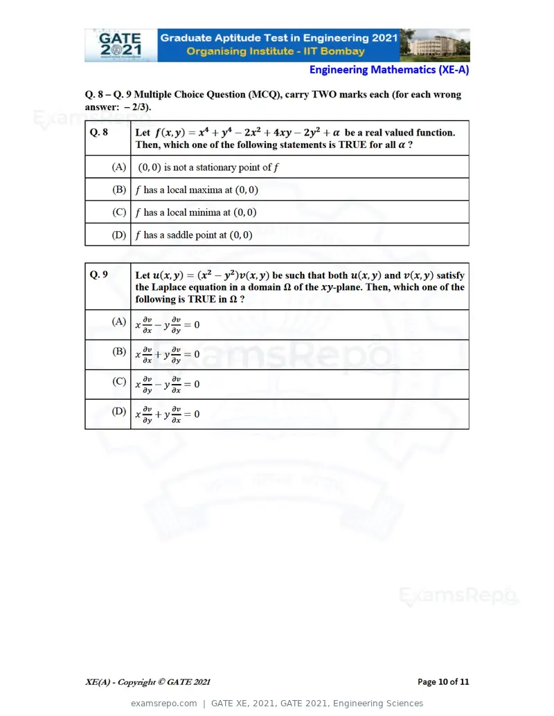 GATE XE 2021 question paper, GATE 2021, Engineering Sciences, page 10 of 93