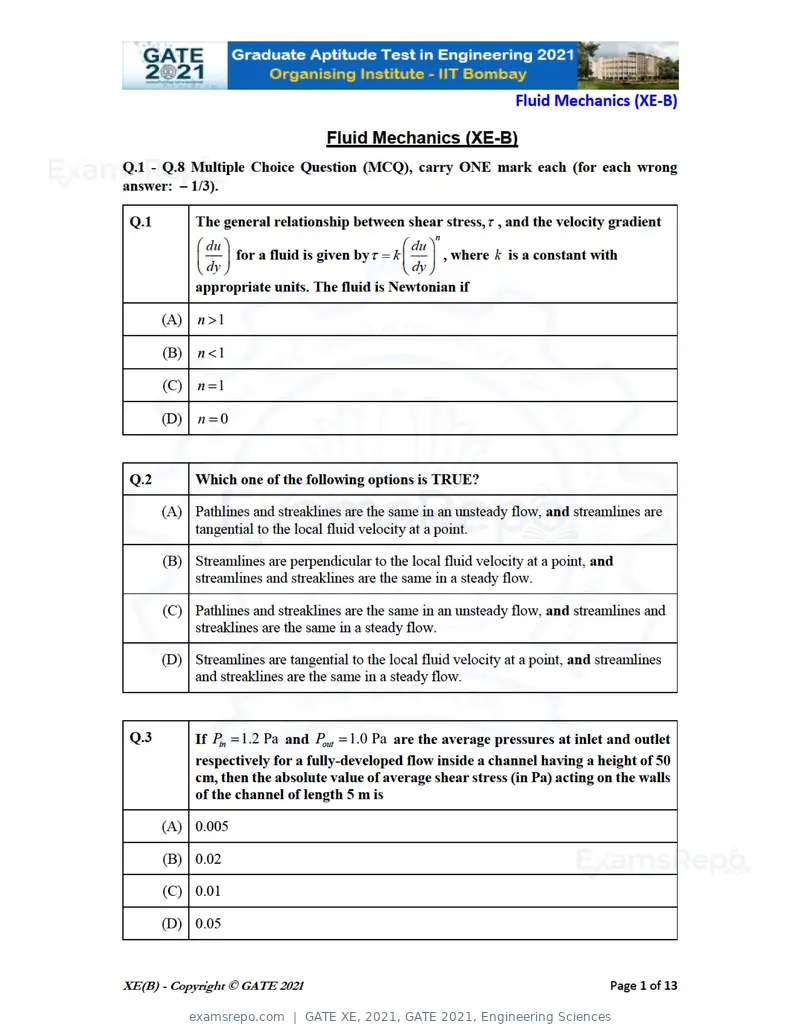 GATE XE 2021 question paper, GATE 2021, Engineering Sciences, page 13 of 93