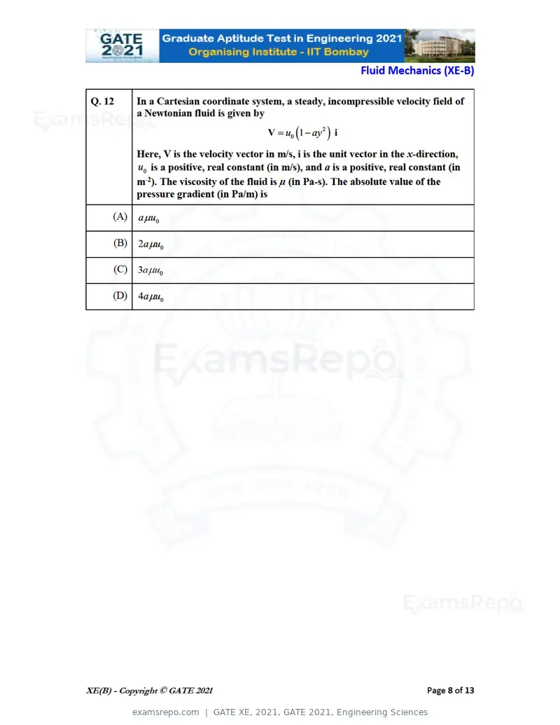 GATE XE 2021 question paper, GATE 2021, Engineering Sciences, page 20 of 93