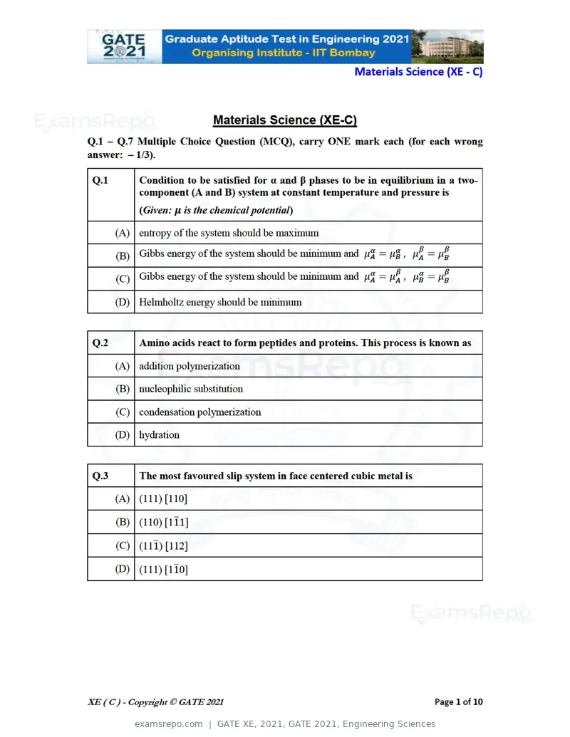 GATE XE 2021 question paper, GATE 2021, Engineering Sciences, page 27 of 93