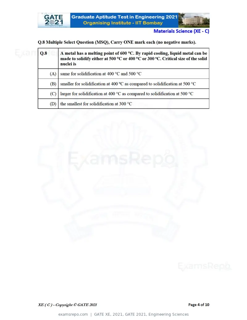 GATE XE 2021 question paper, GATE 2021, Engineering Sciences, page 30 of 93