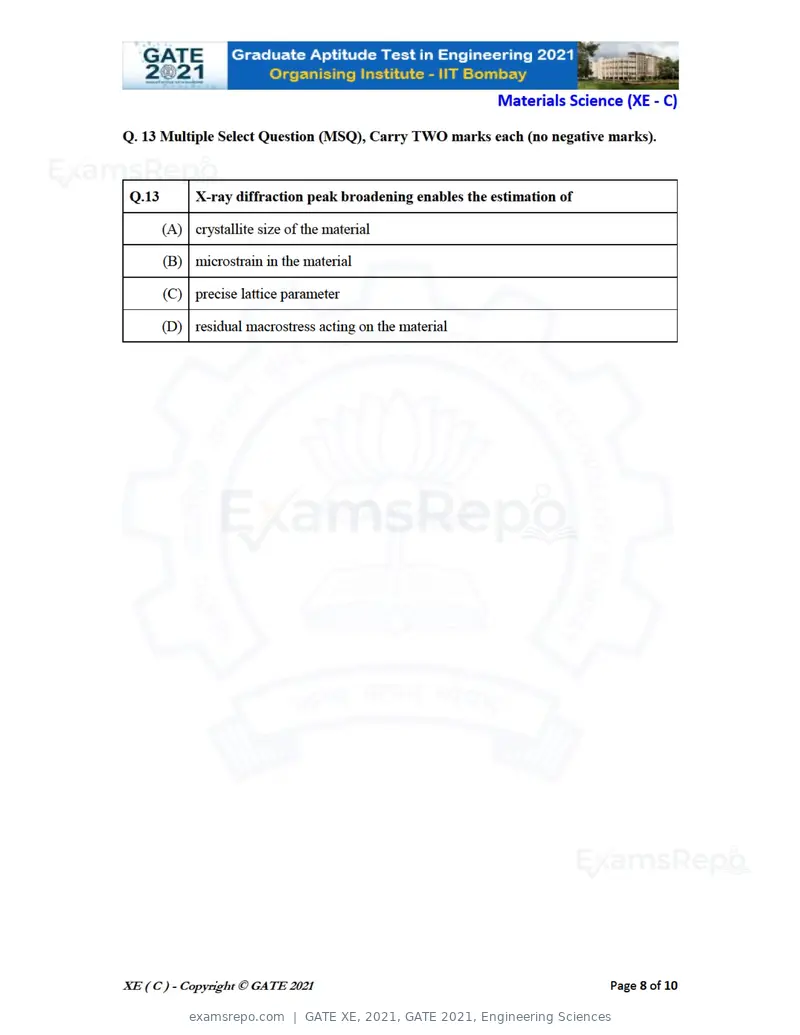 GATE XE 2021 question paper, GATE 2021, Engineering Sciences, page 34 of 93