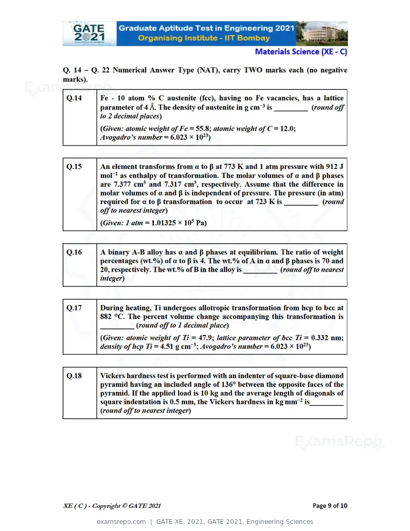 GATE XE 2021 question paper, GATE 2021, Engineering Sciences, page 35 of 93
