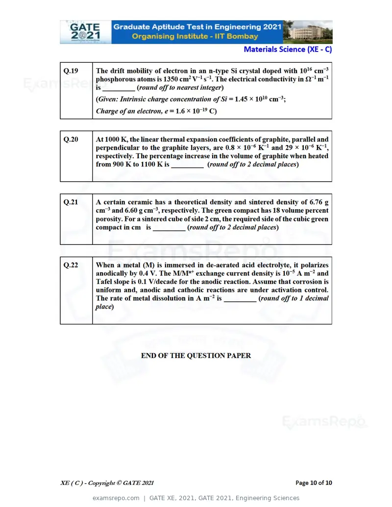 GATE XE 2021 question paper, GATE 2021, Engineering Sciences, page 36 of 93