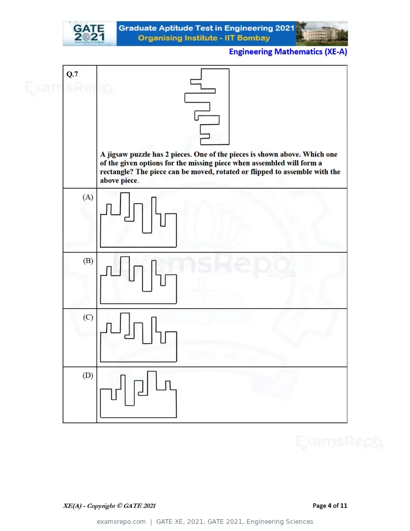 GATE XE 2021 question paper, GATE 2021, Engineering Sciences, page 4 of 93
