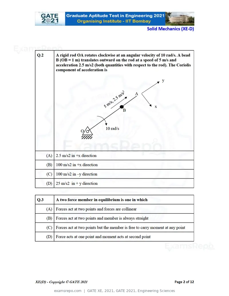 GATE XE 2021 question paper, GATE 2021, Engineering Sciences, page 40 of 93