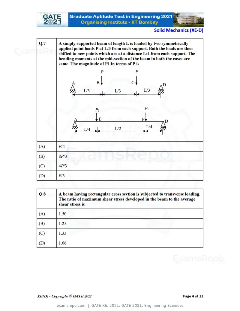 GATE XE 2021 question paper, GATE 2021, Engineering Sciences, page 42 of 93