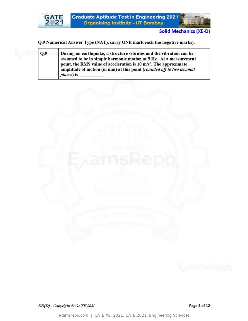 GATE XE 2021 question paper, GATE 2021, Engineering Sciences, page 43 of 93