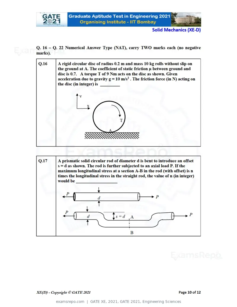 GATE XE 2021 question paper, GATE 2021, Engineering Sciences, page 48 of 93