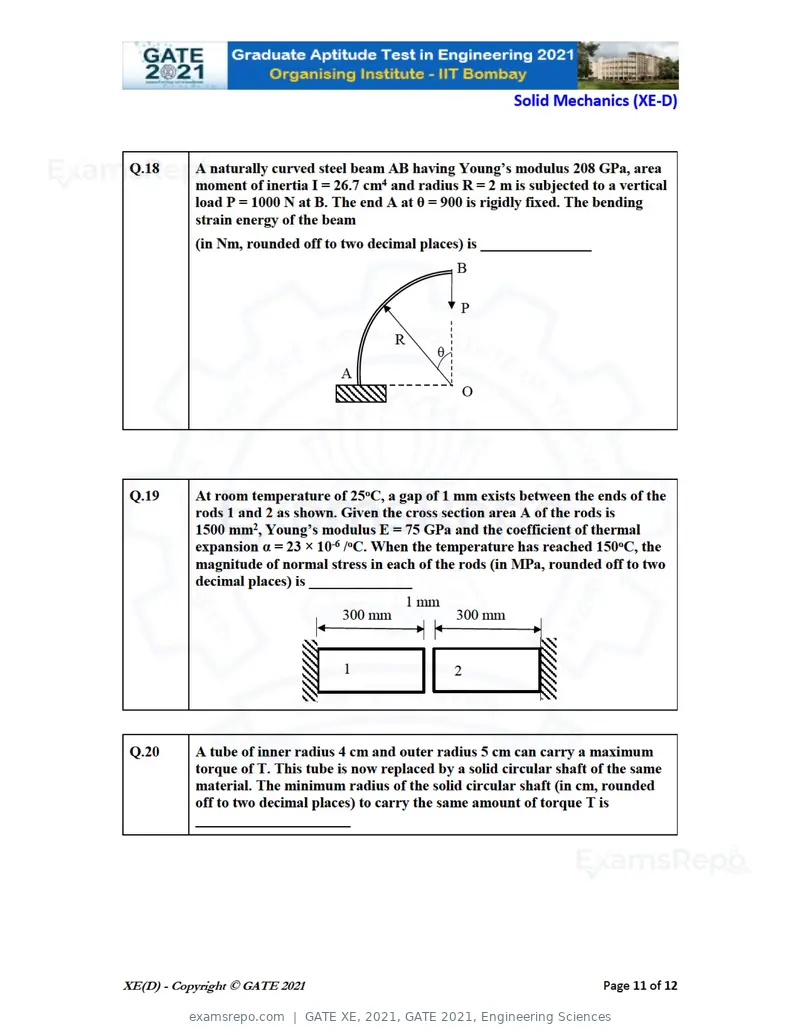 GATE XE 2021 question paper, GATE 2021, Engineering Sciences, page 49 of 93