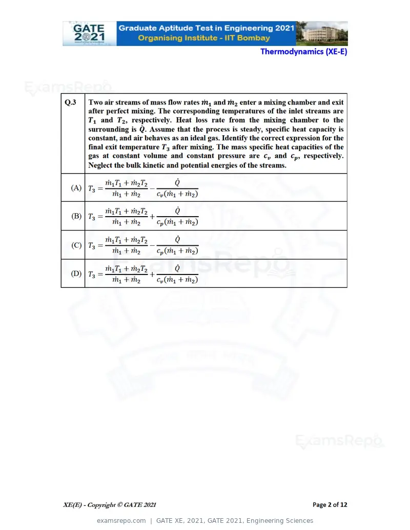 GATE XE 2021 question paper, GATE 2021, Engineering Sciences, page 53 of 93
